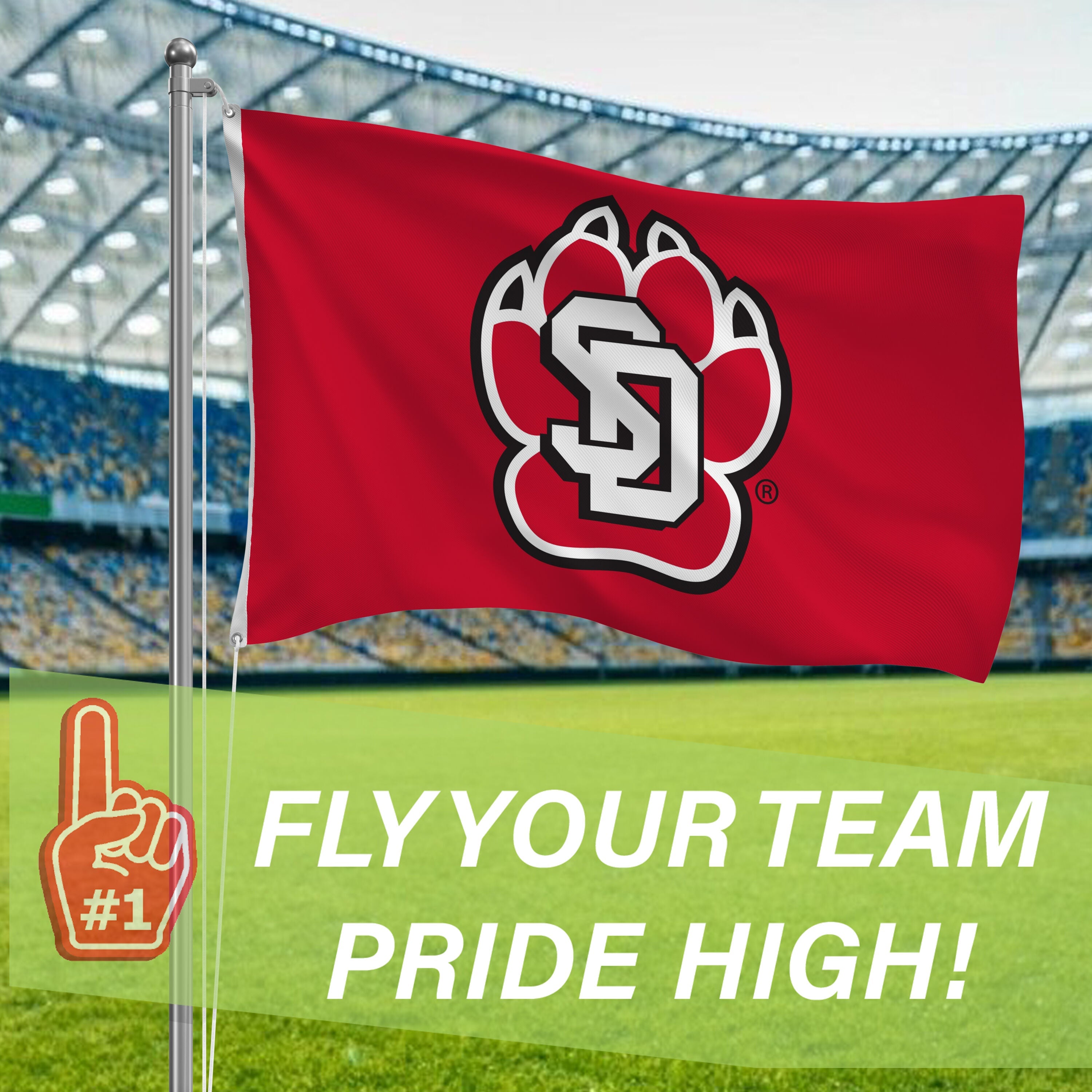 University of South Dakota Single Sided Flag w/ 2 Grommets, 3'x5'