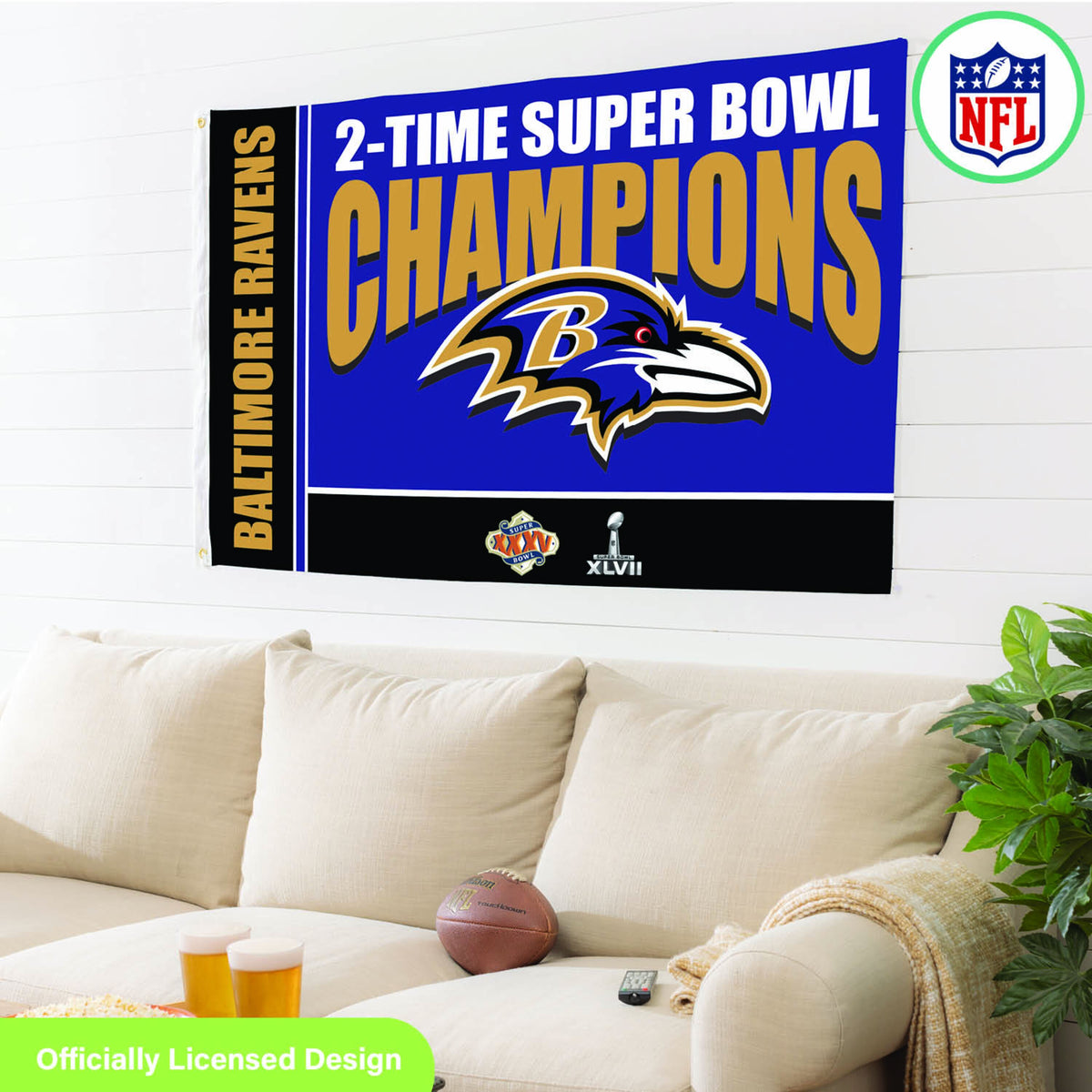 Baltimore Ravens 3X Superbowl Champions Football 3x5 Flag