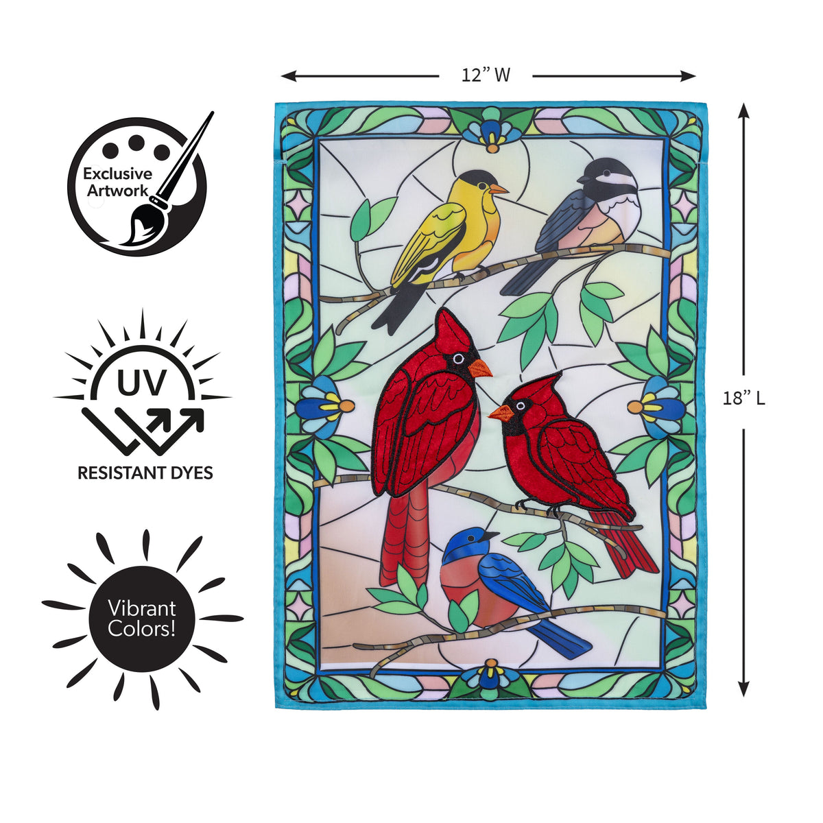 Stained Glass Songbirds Applique Garden Flag