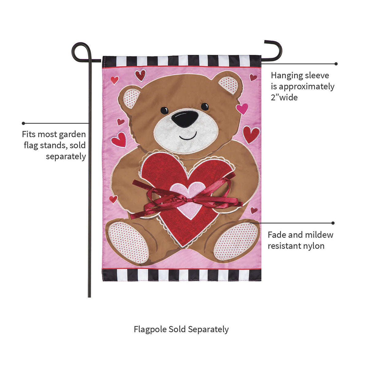 Valentine's Bear Applique Garden Flag