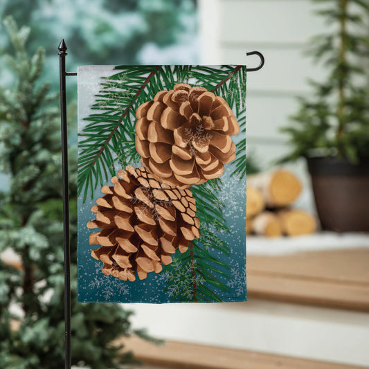 Winter Pine Cone Suede Garden Flag