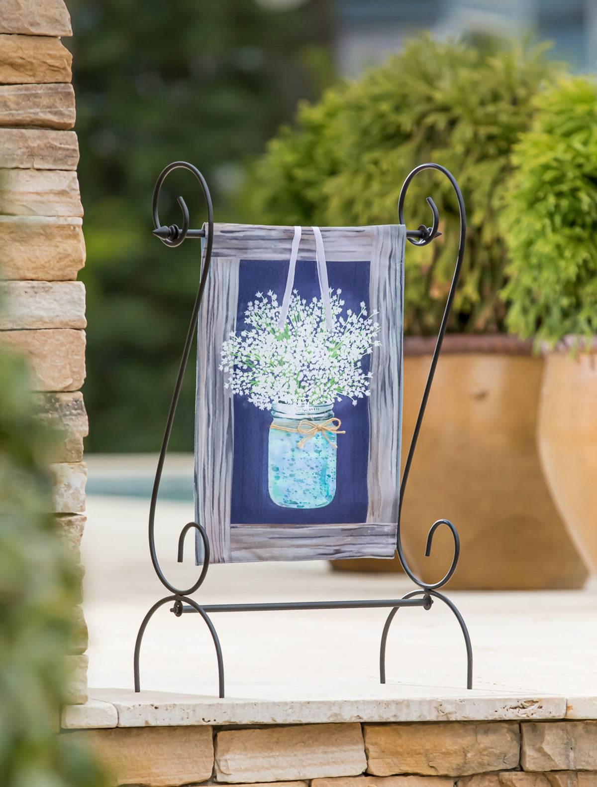 Hanging Mason Jar Garden Linen Flag