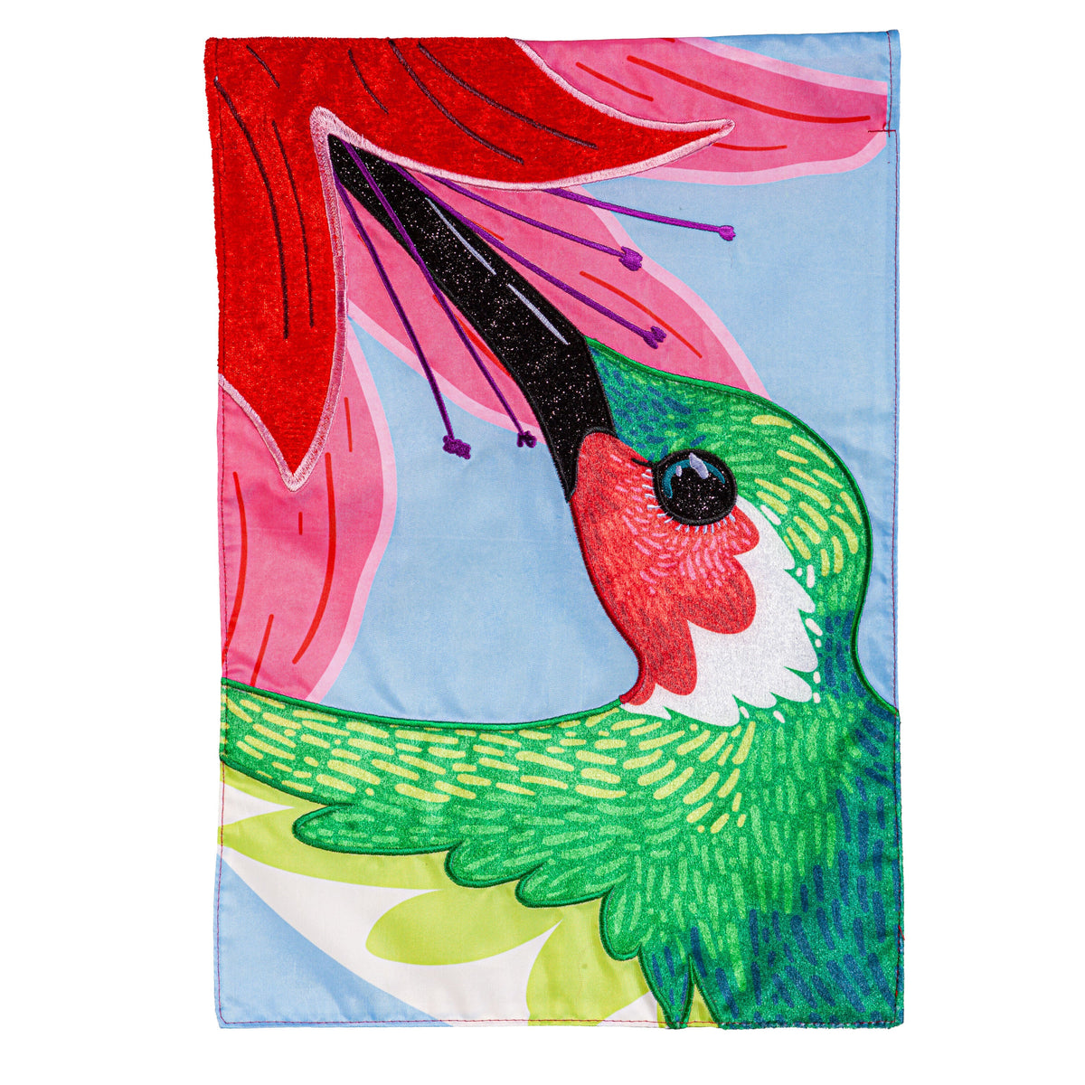 Big Hummingbird Applique Garden Flag