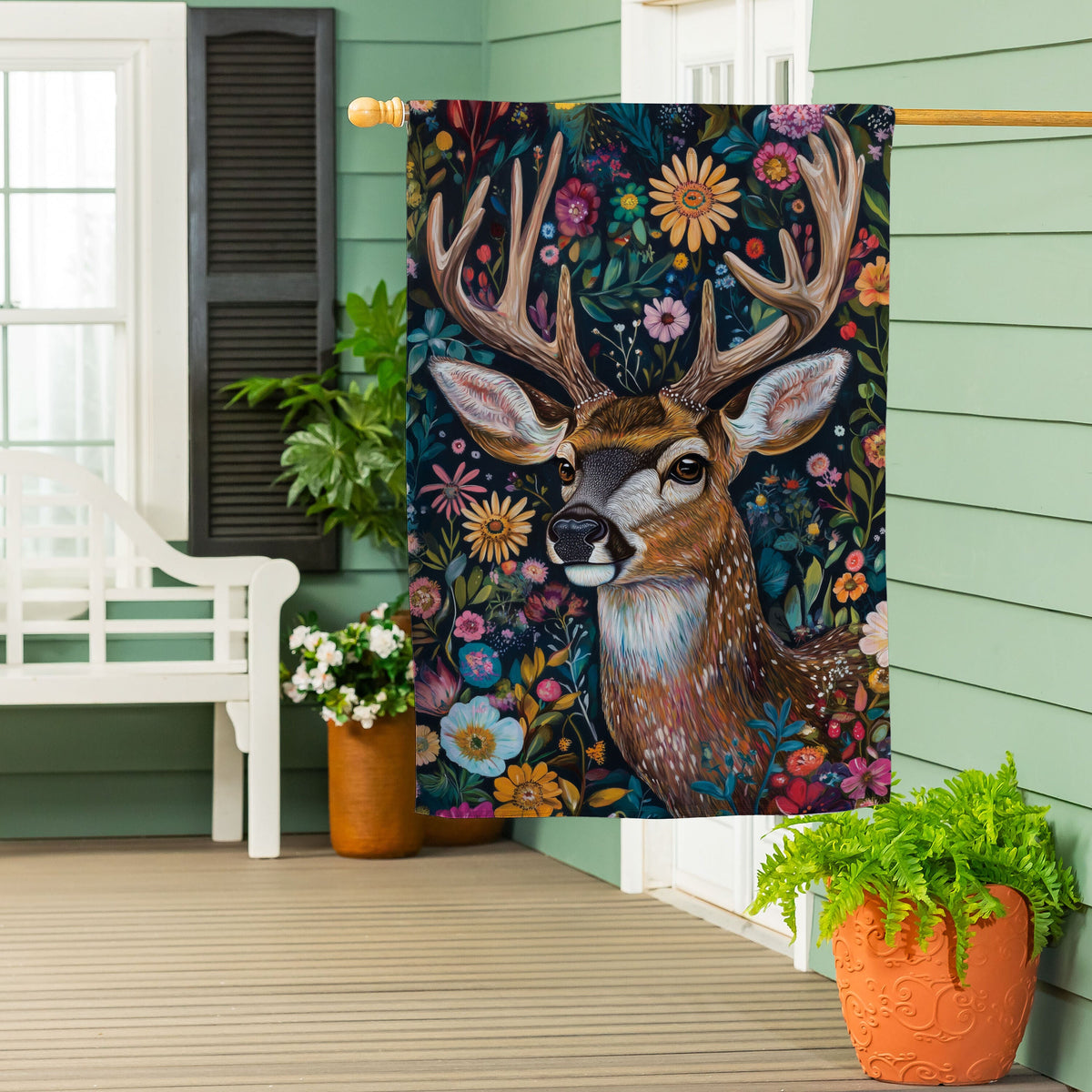 Forever Blooming Deer Suede House Flag