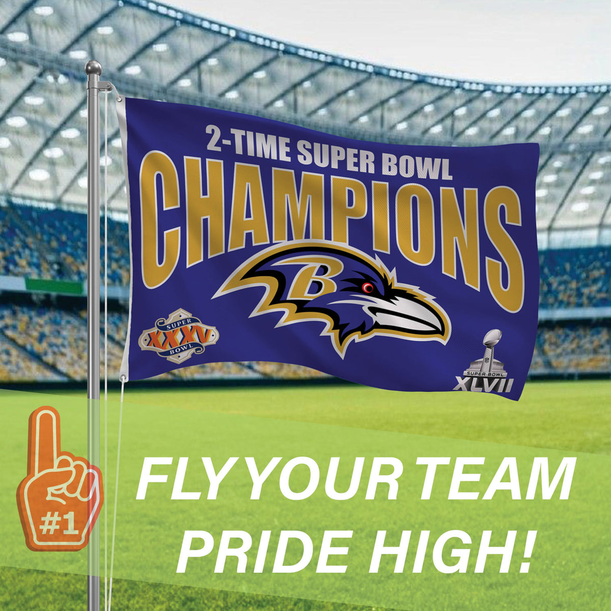 Baltimore Ravens 3X Superbowl Champions Football 3x5 Flag