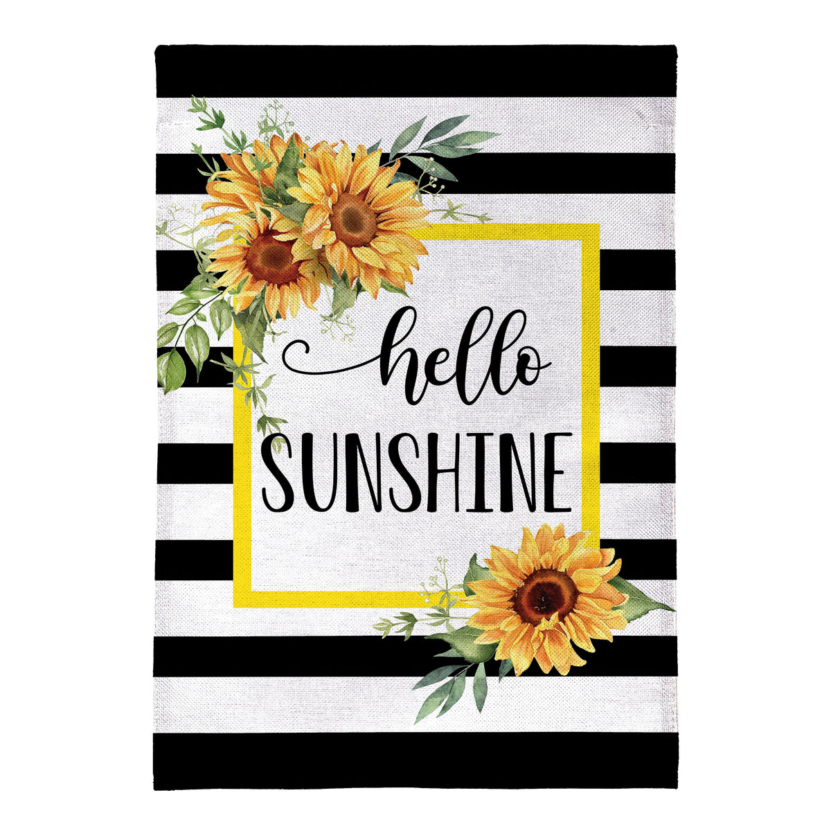 Hello Sunshine Plaid Burlap House Flag