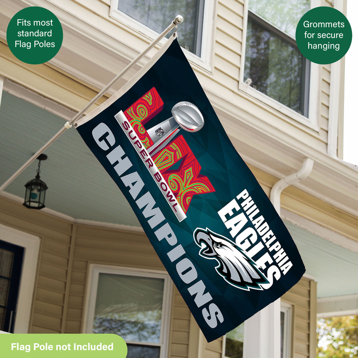 Philadelphia Eagles Super Bowl 59 Champions Single Sided Flag w/ 2 Grommets, 3'x5' Estate Size