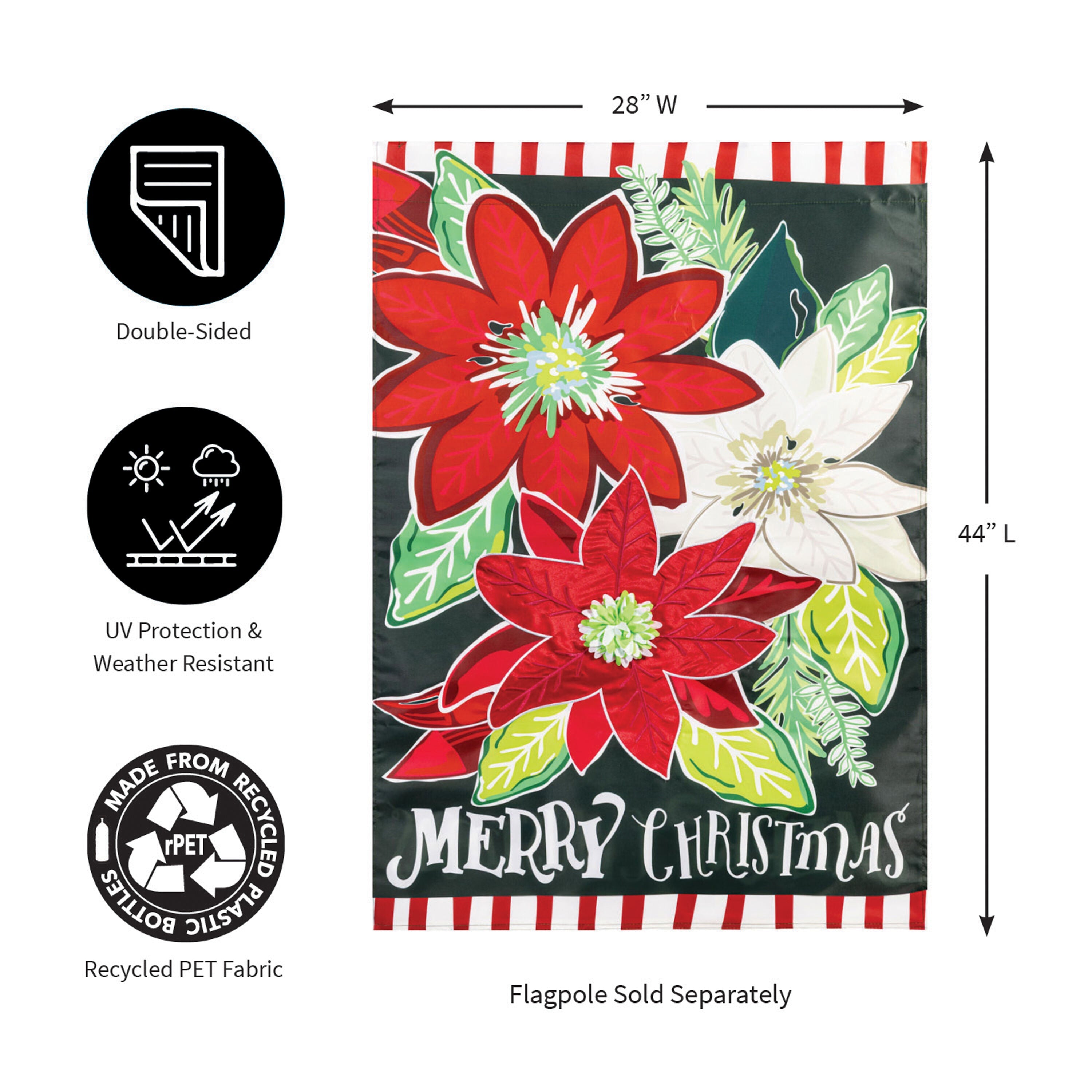 Holiday Poinsettia Applique House Flag