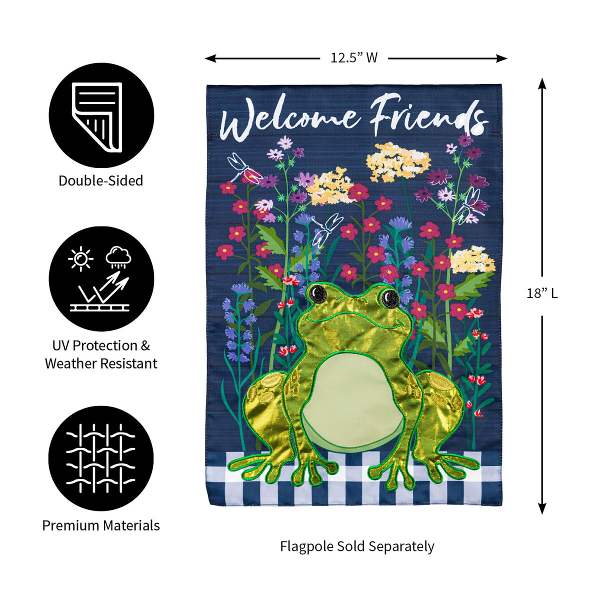 Whimsical Frog Garden Applique Flag