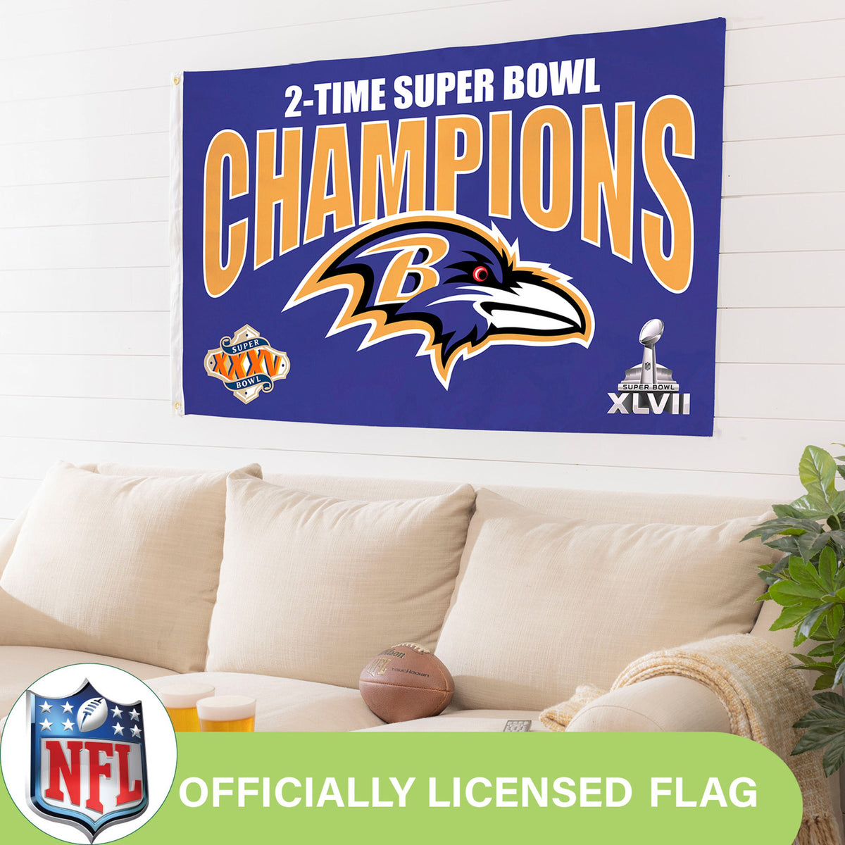 Baltimore Ravens 3X Superbowl Champions Football 3x5 Flag