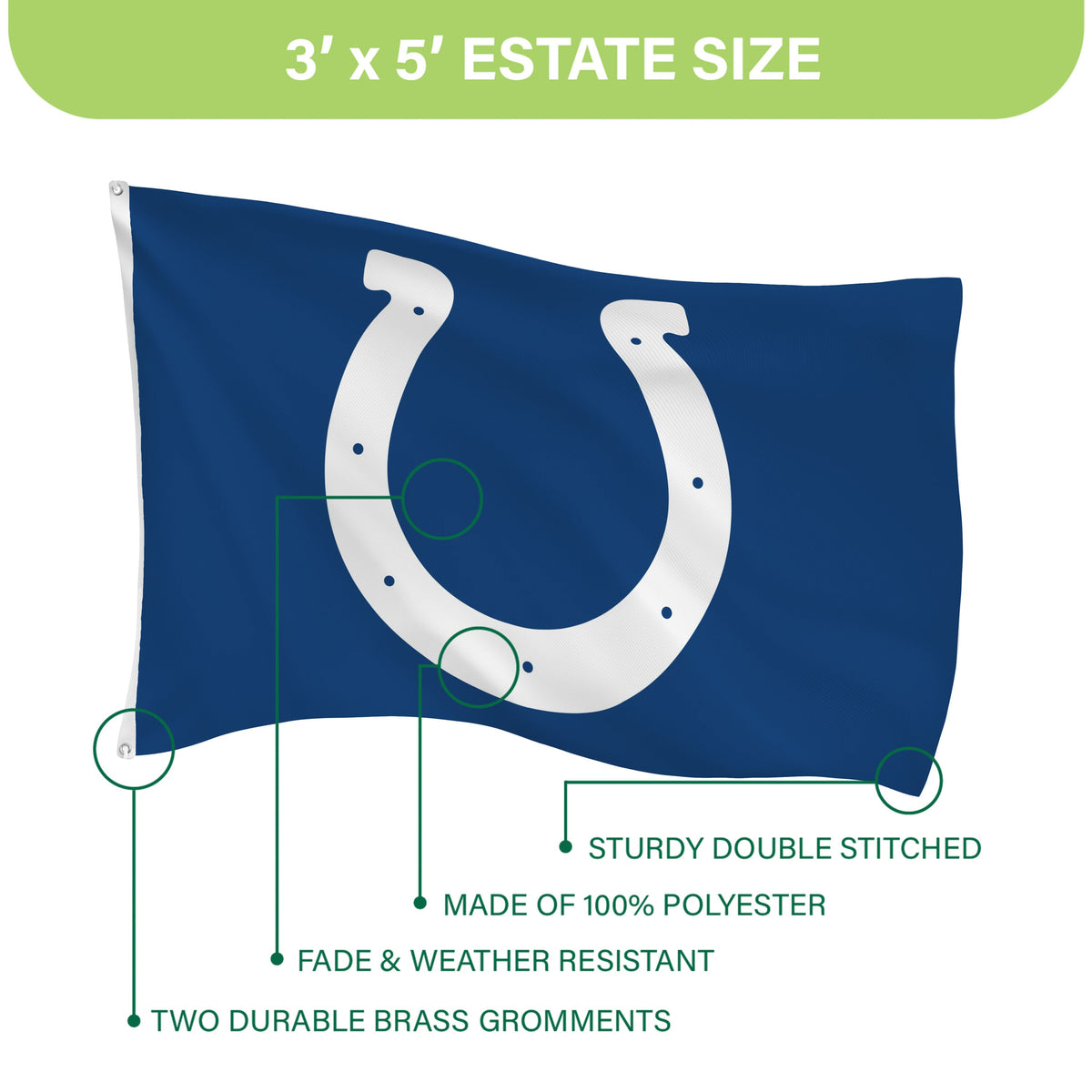 Indianapolis Colts Single Sided Flag w/ 2 Grommets, 3'x5'