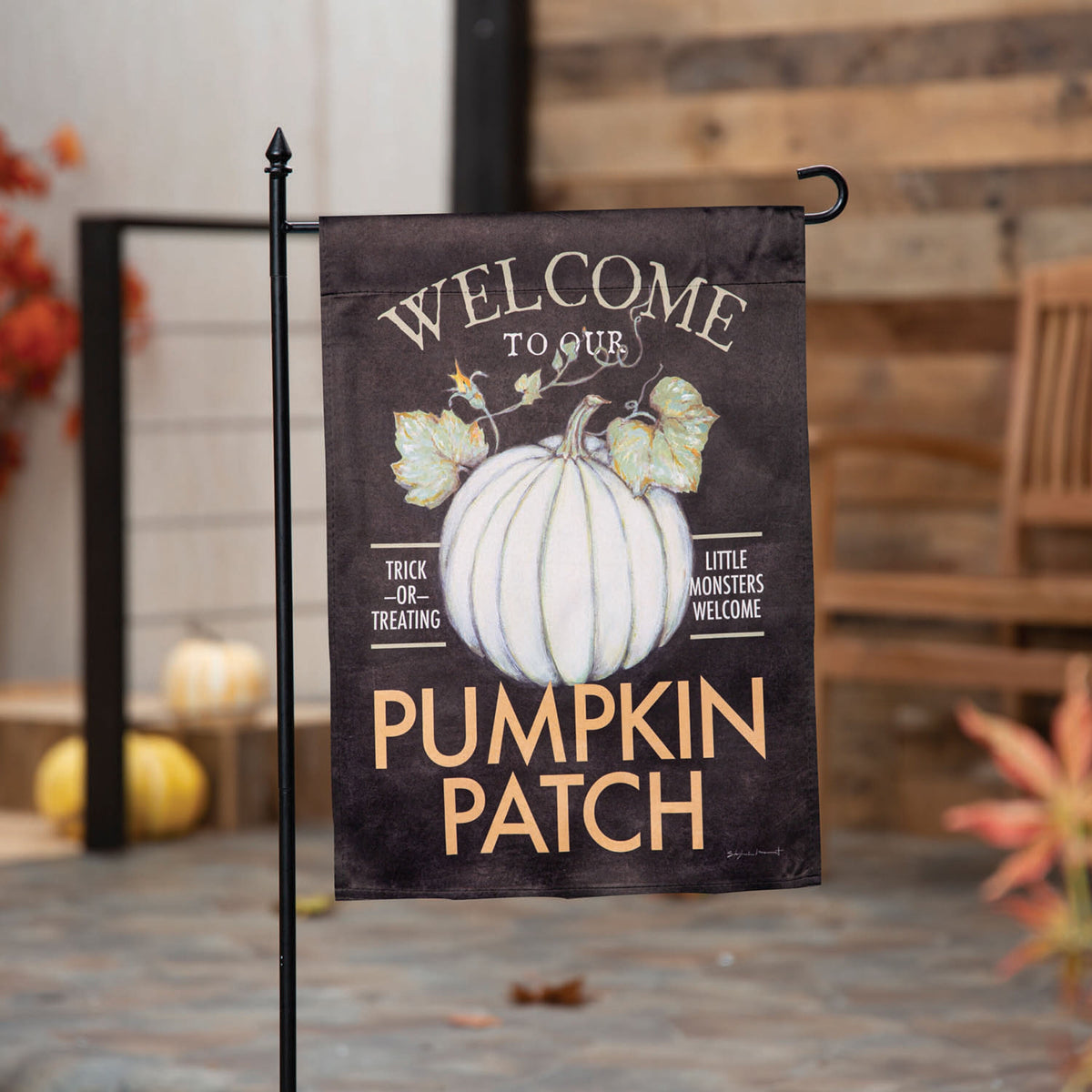 Welcome to Our Pumpkin Patch Suede Garden Flag