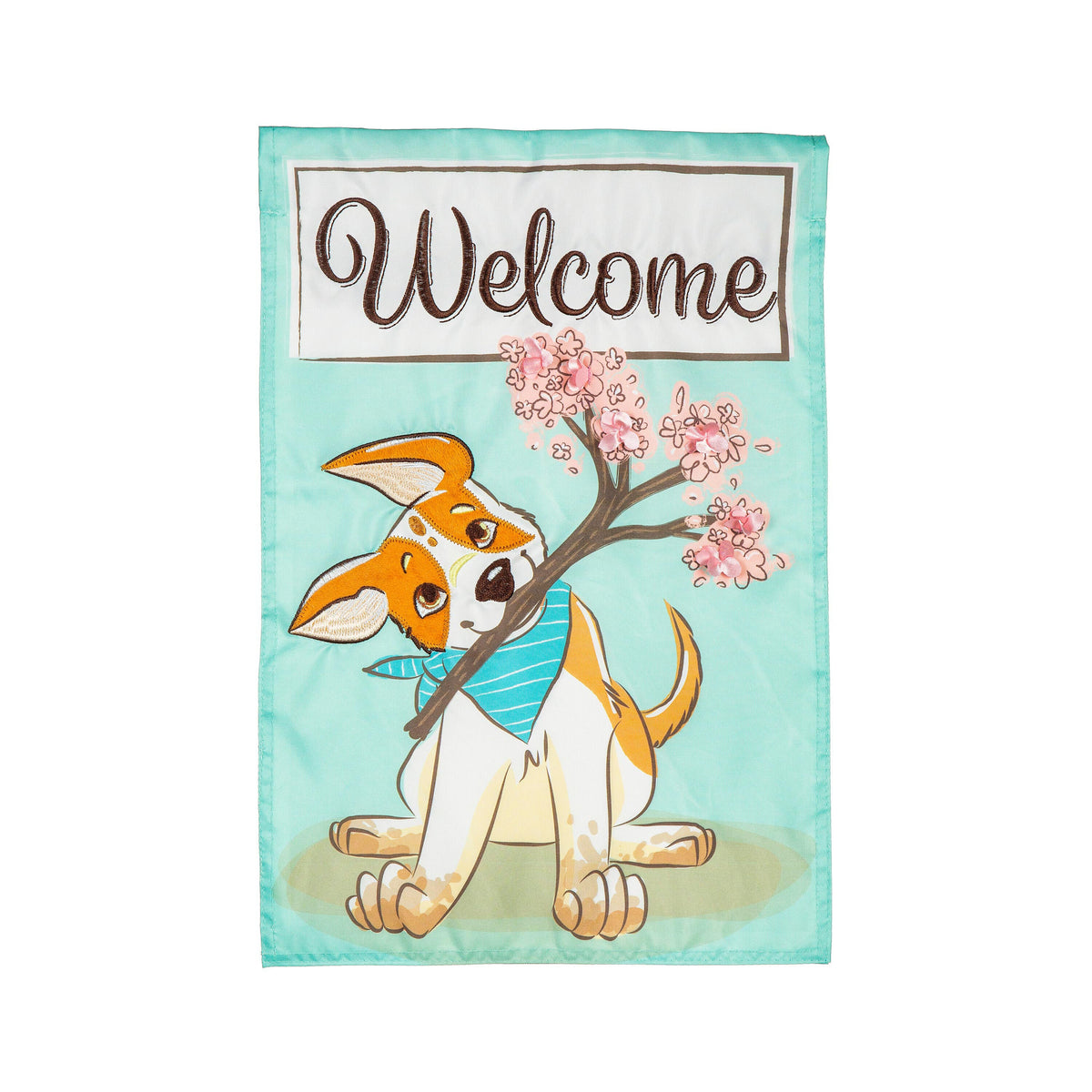 Welcome Pup Applique Garden Flag