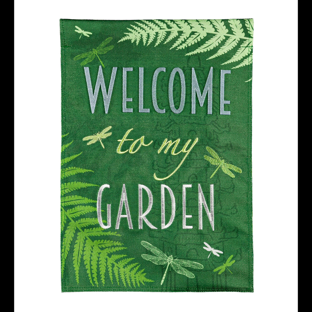 Welcome Dragonfly Garden Burlap Flag