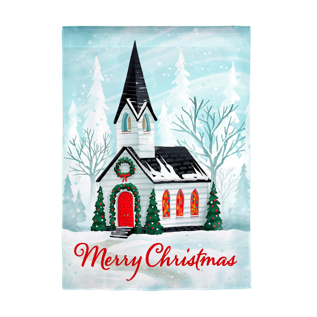 Winter Church Applique Garden Flag