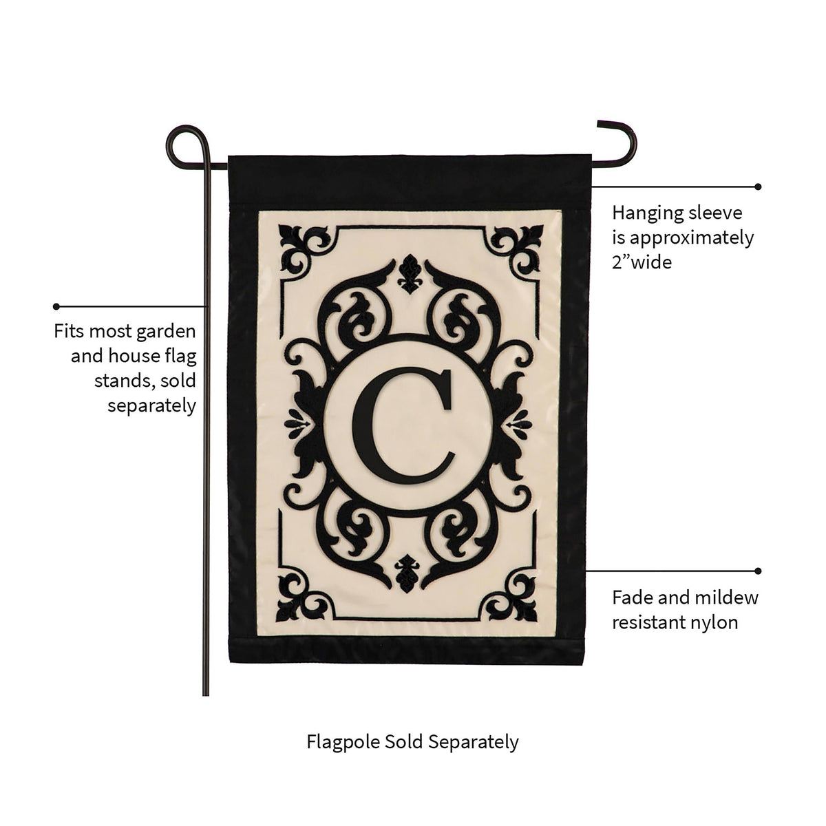 Cambridge Monogram Garden Applique Flag, Letter C