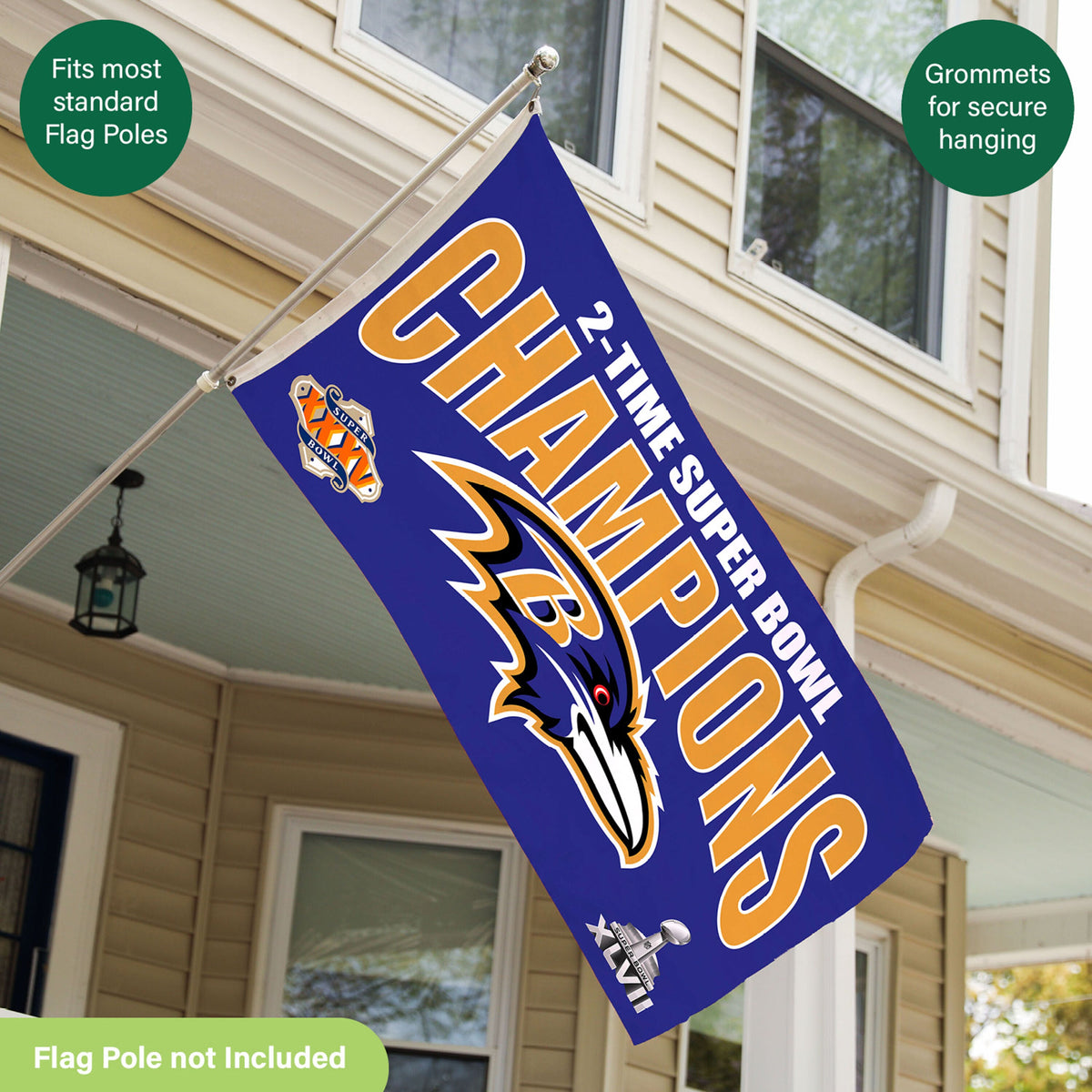 Baltimore Ravens 3X Superbowl Champions Football 3x5 Flag