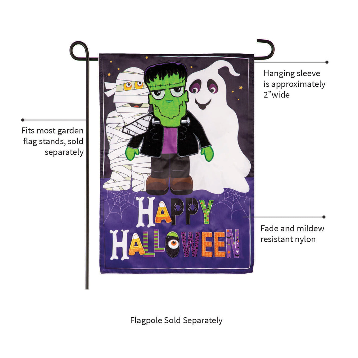 Happy Halloween Trio Applique Garden Flag