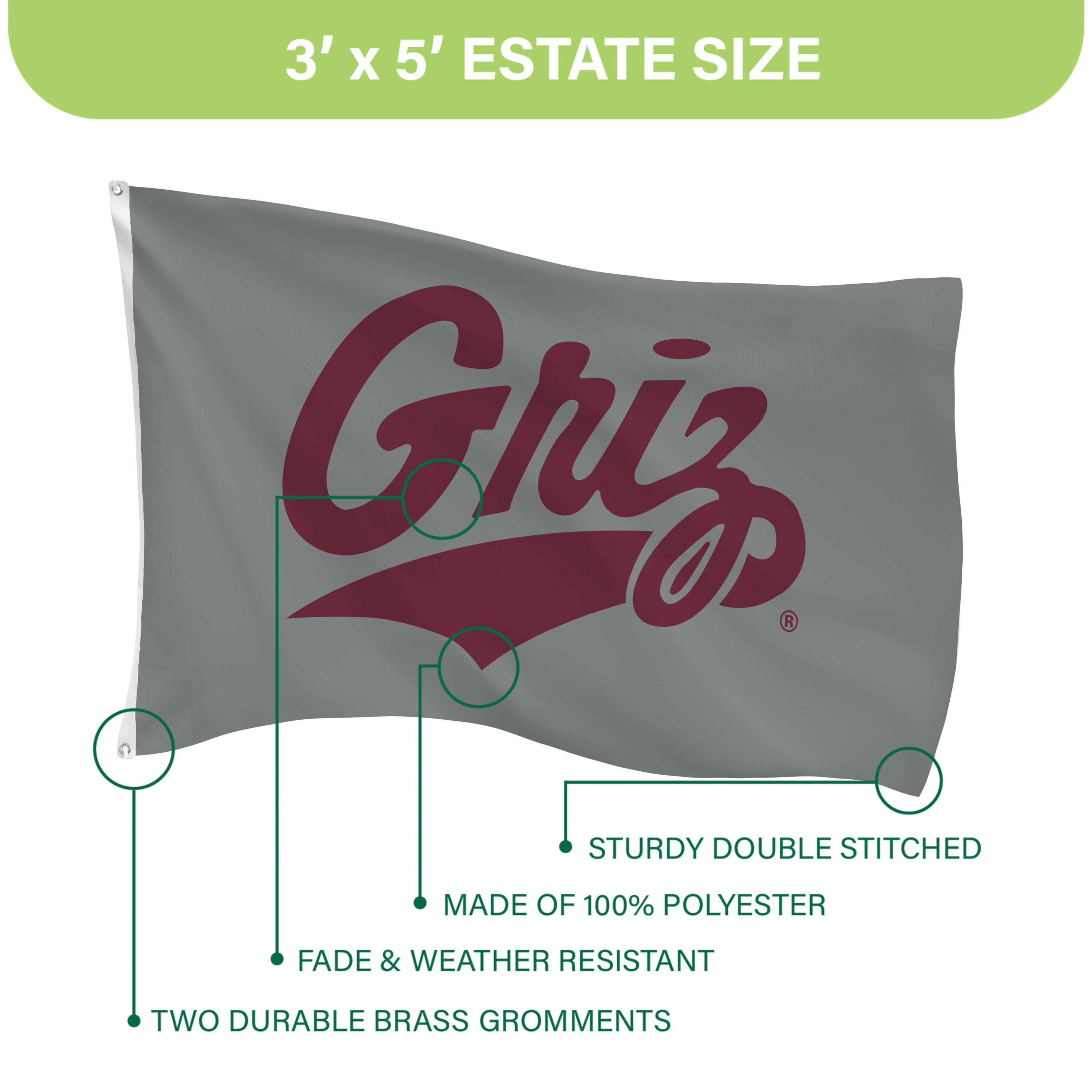 University of Montana Single Sided Flag w/ 2 Grommets, 3'x5'
