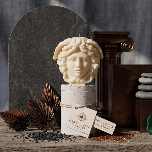 Medusa Sculpture Candle – Hand-Poured Soy Wax | 8” Greek Mythology Art