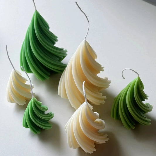 Swirling Christmas Tree Candles | Sculptural Soy Wax Holiday Decor