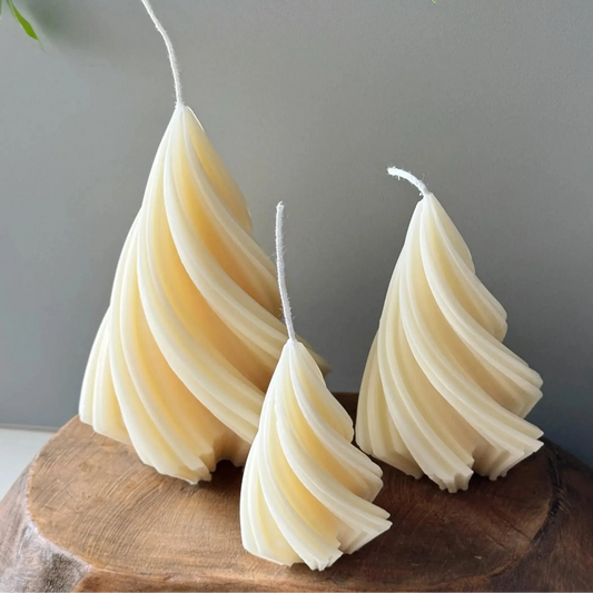 Swirling Christmas Tree Candles | Sculptural Soy Wax Holiday Decor