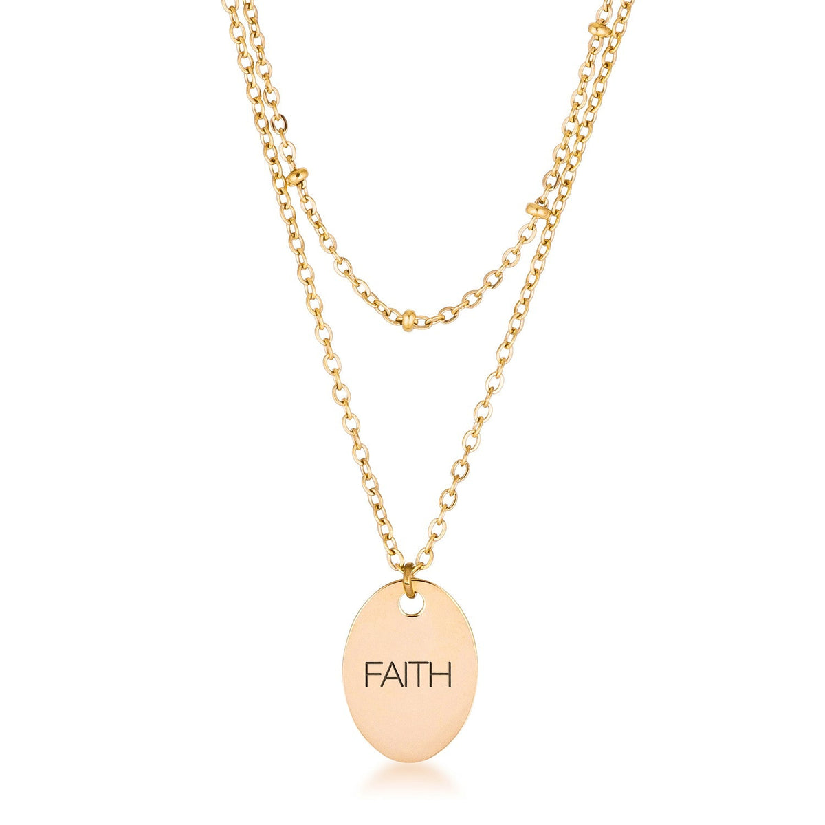 Avera Double Chain Faith Necklace In Polished Gold