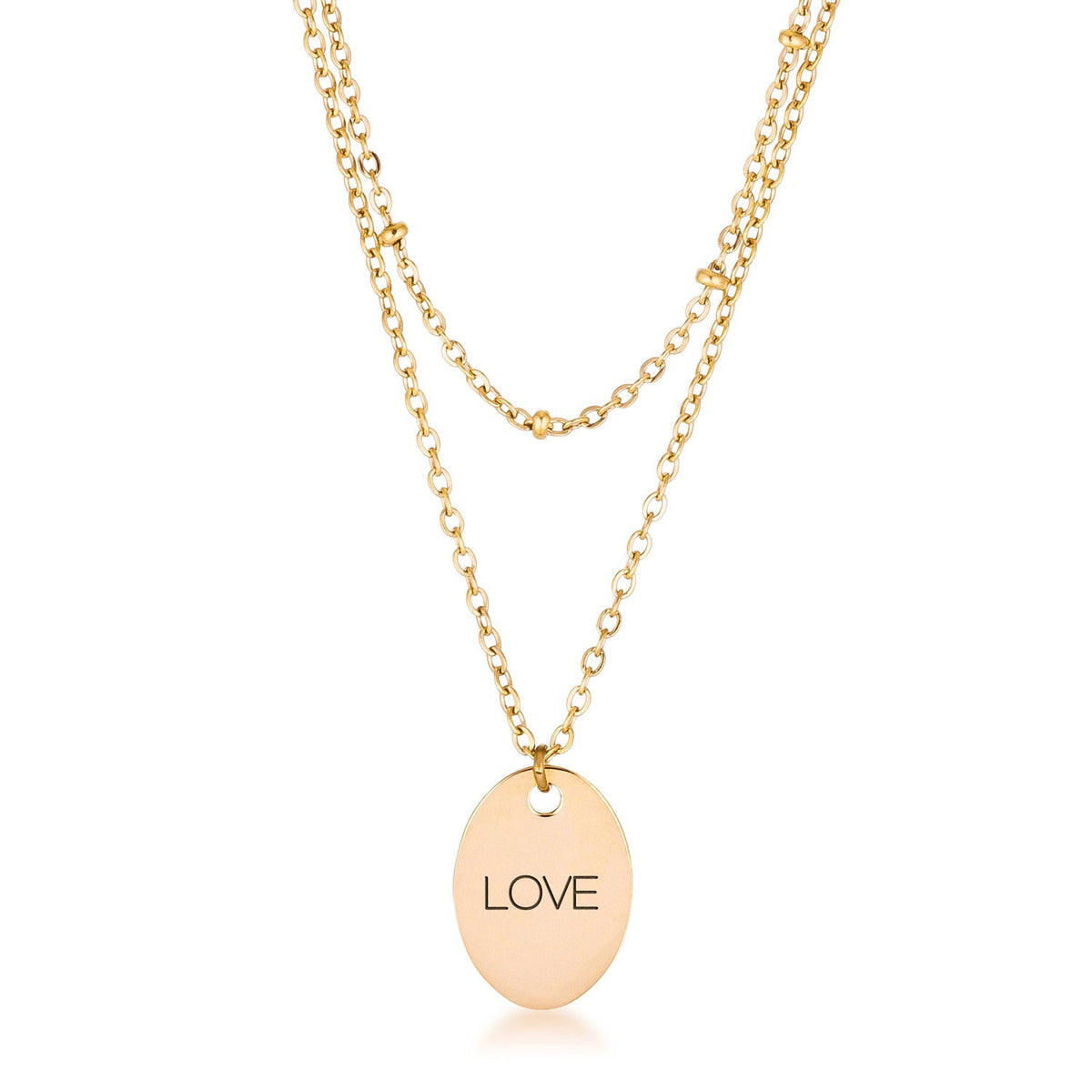 Avera Double Chain Love Necklace In Polished Gold Finish