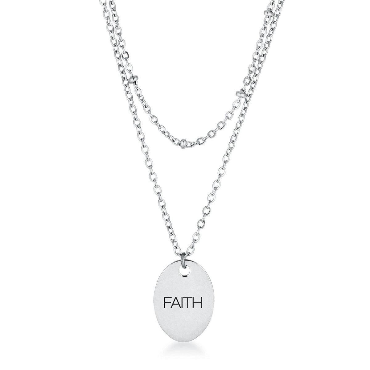 Avera Double Chain Faith Necklace In Sterling Silver