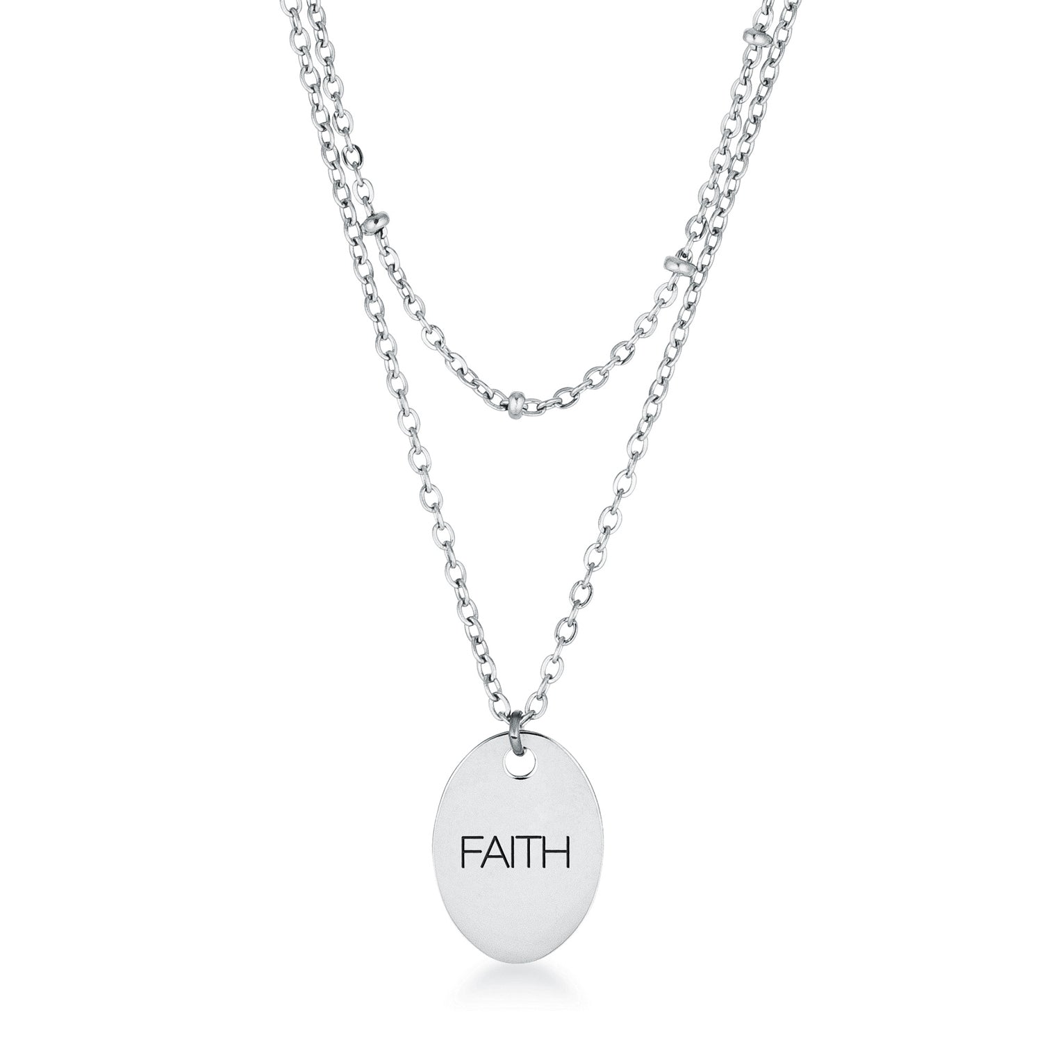 Avera Double Chain Faith Necklace In Sterling Silver