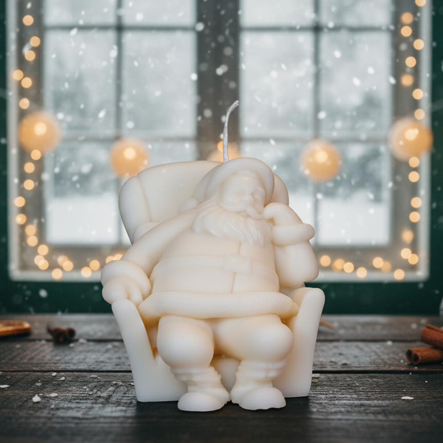 Napping Santa Candle | Sculptural Soy Wax Holiday Decor