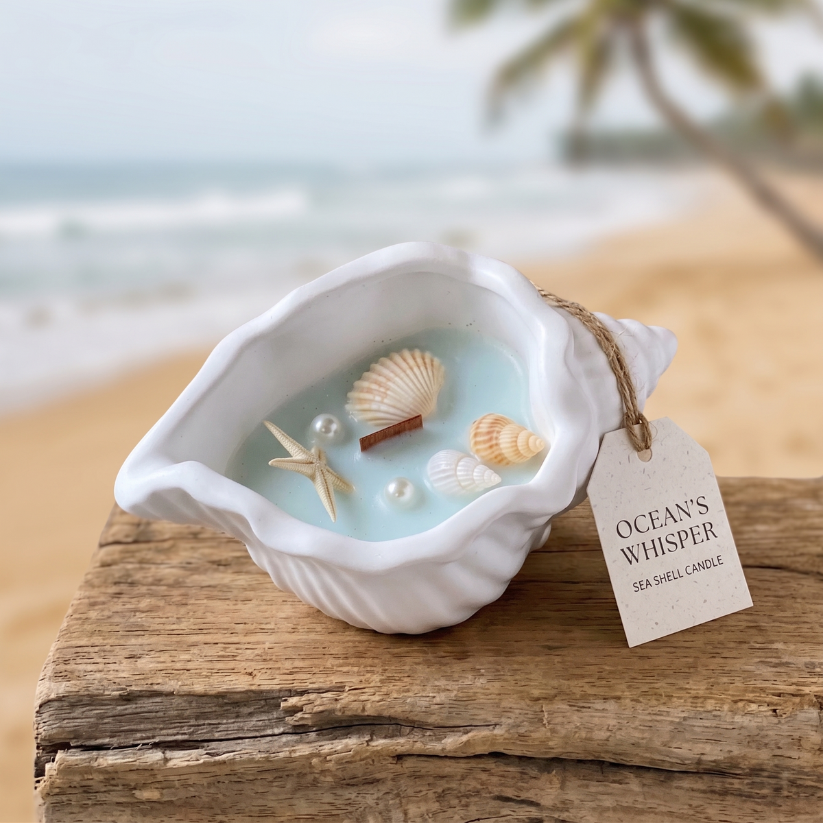 Ocean's Whisper Sea Shell Candle | Jesmonite Vessel