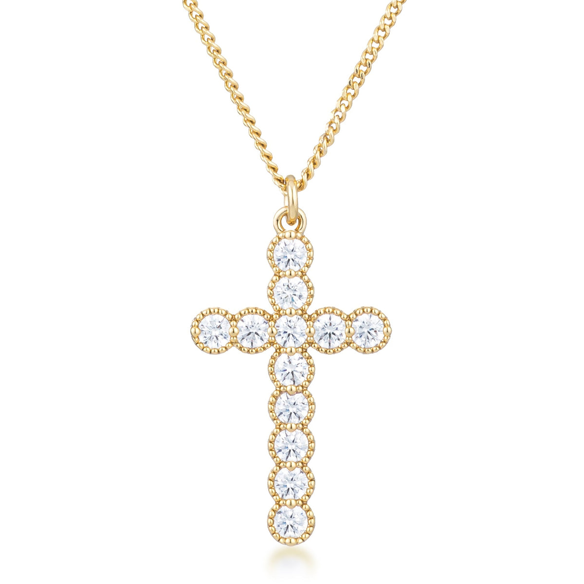 Avera Micro Beaded Plated CZ Cross Pendant Necklace