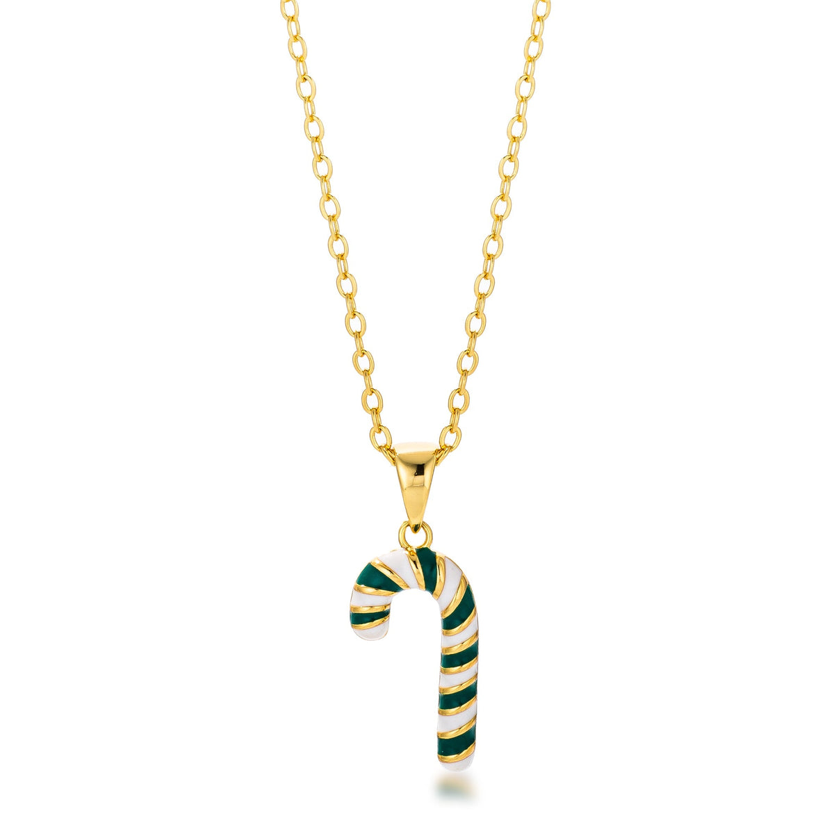Avera Enamel Candy Cane Necklace In Gold Tone