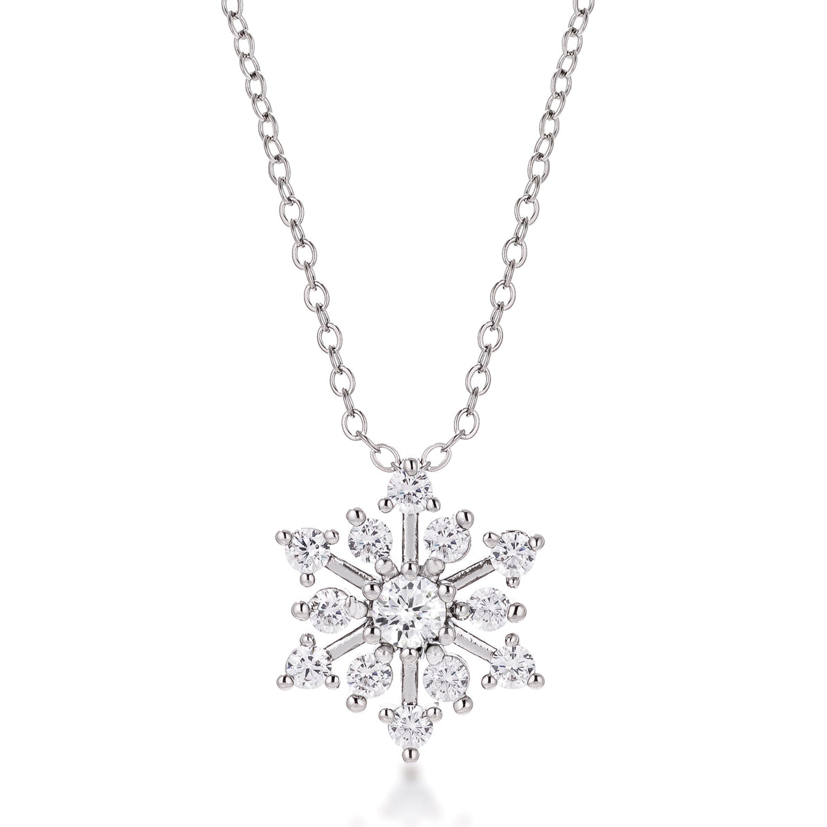 Avera Contemporary Cz Snowflake Necklace In Gold Tone