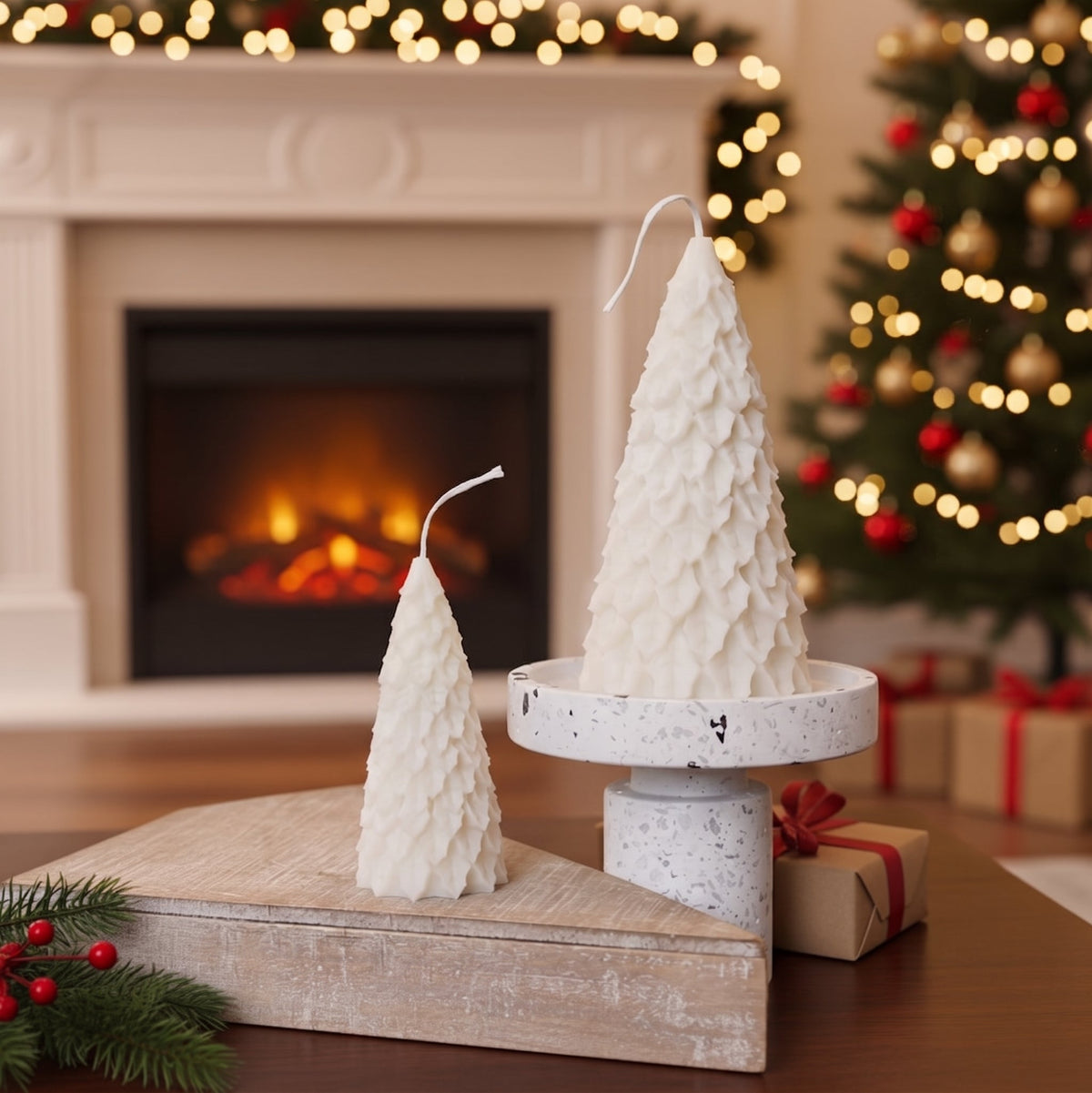 Christmas Pine Tree Candles | Sculptural Soy Wax Holiday Decor