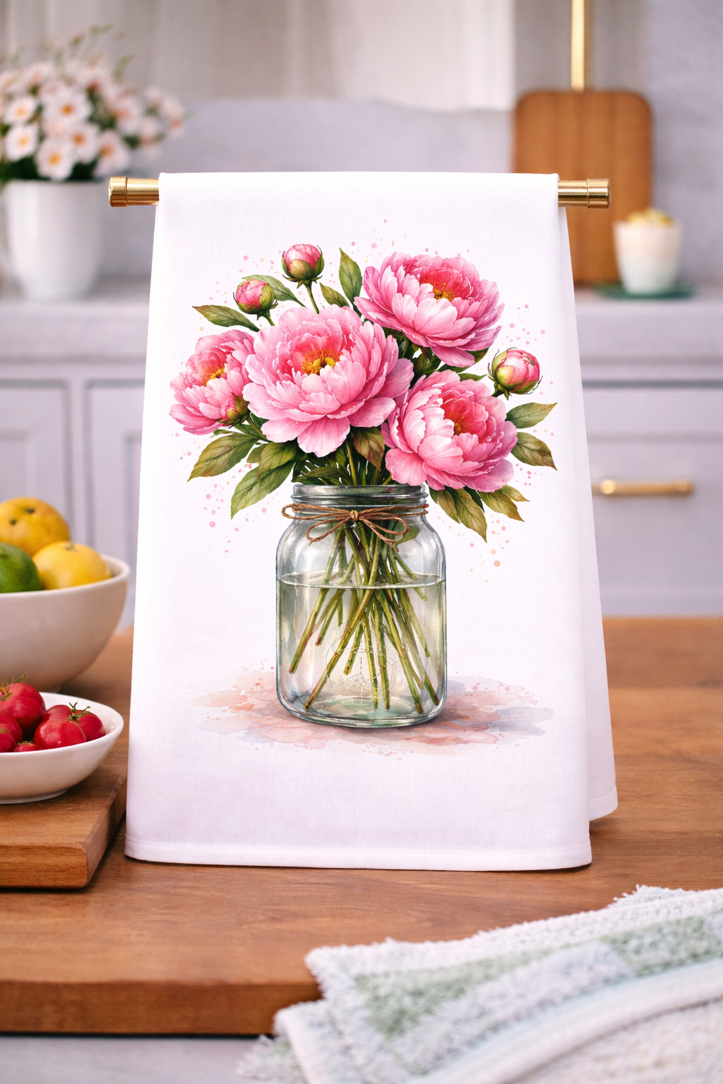 Peonies in a Mason Jar Kitchen Towel