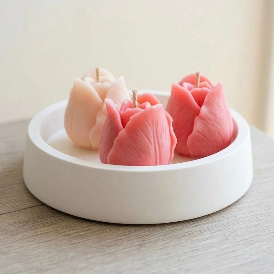 Tulip Trio Candle in Artisan Jesmonite Bowl