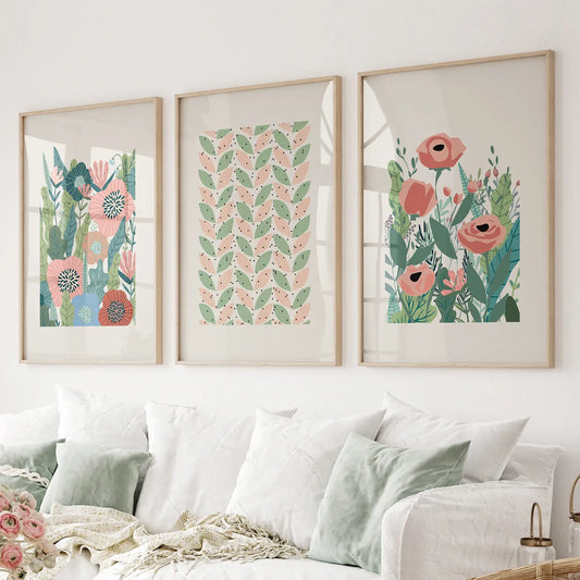 Botanical Pink Poppies Wall Art Poster Decor