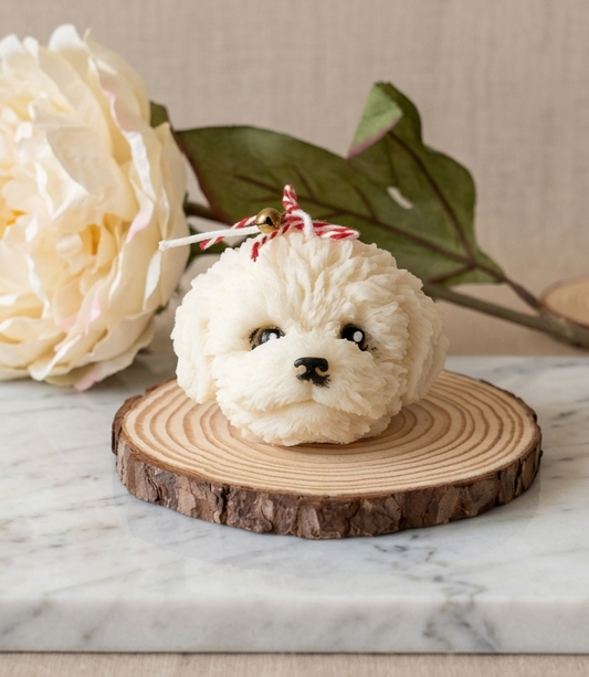 Cute Puppy Sculpture Candle – Hand-Poured Soy Wax | Ivory, Brown & Pink