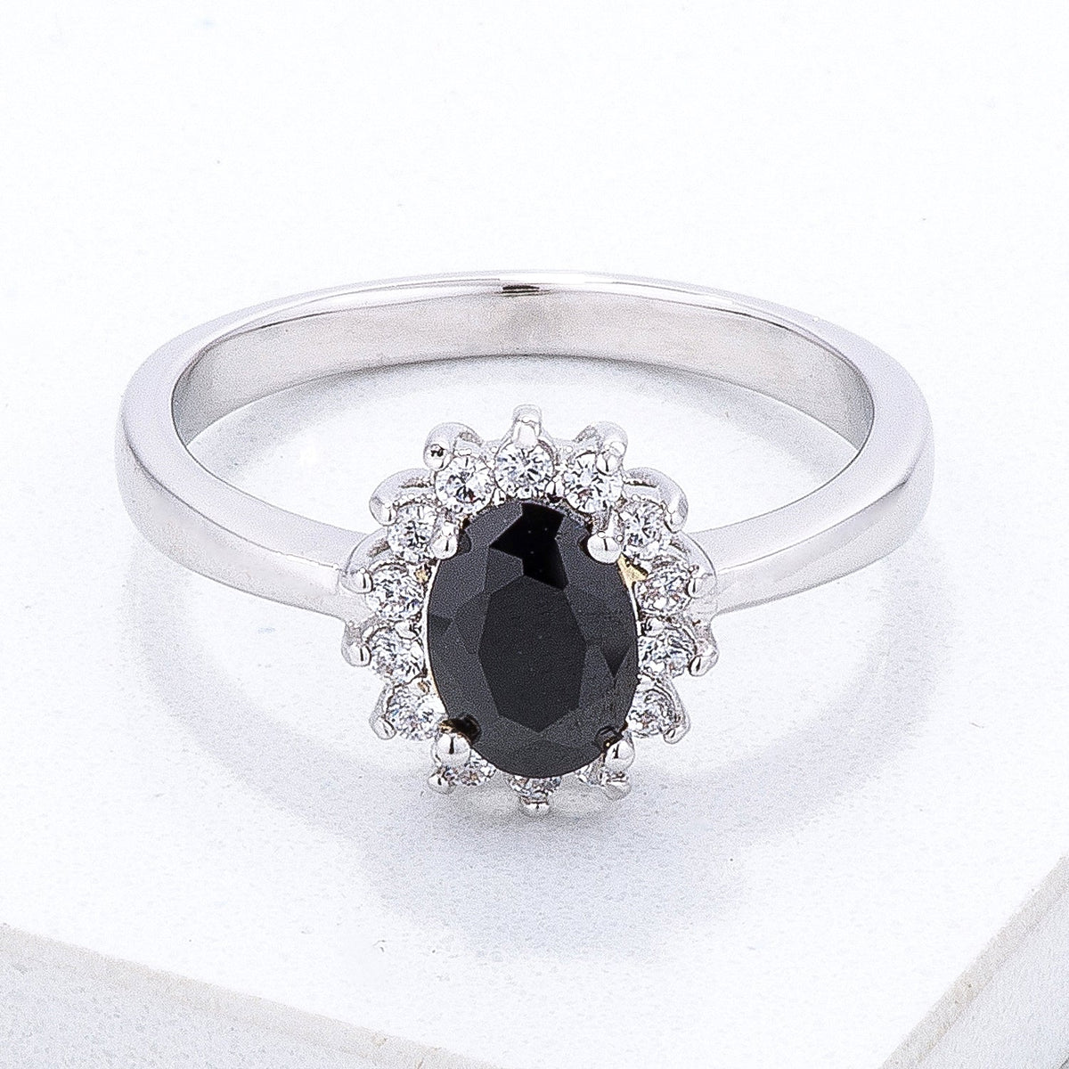 Avera Petite Oval Ring With Black Cubic Zirconia