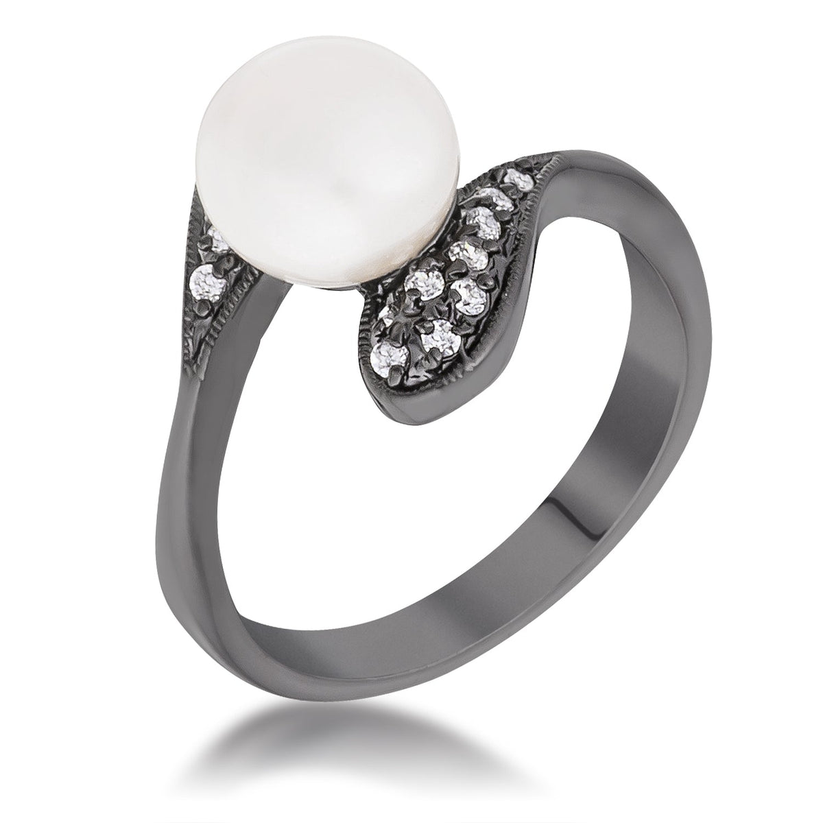 Avera Hematite Pearl Interlocked Double Teardrop Ring