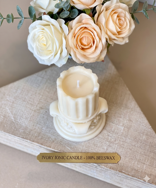 Romano Pillar Sculpture Candle – Hand-Poured Soy Wax | Ivory & Brown