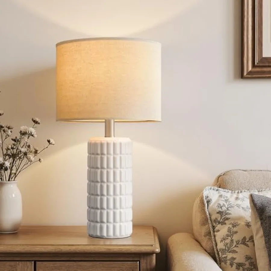 23" Modern Ceramic Table Lamps Set of 2 - Table Lamps for Living room, Farmhouse Bedside Night Stands Lamp for Bedroom, White B