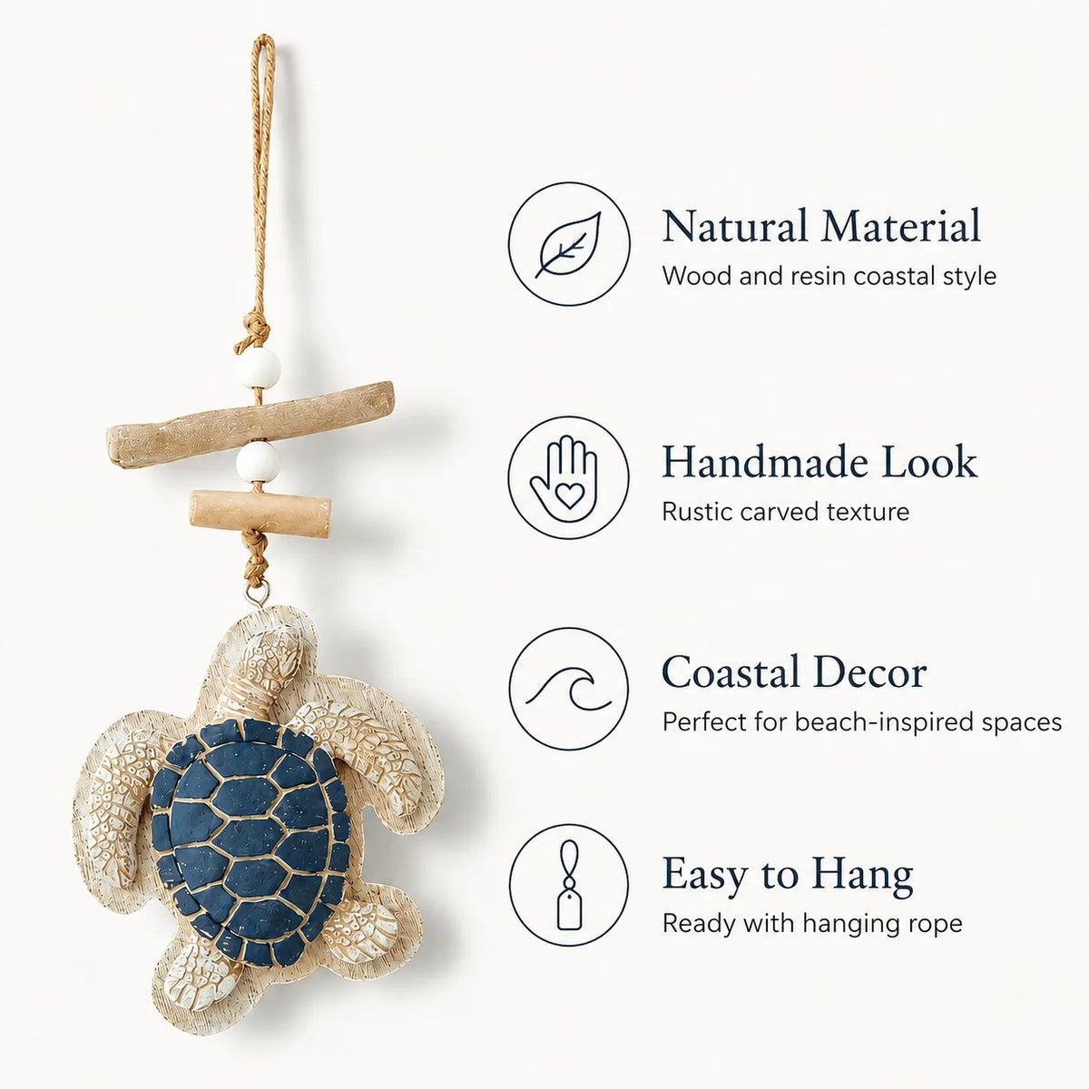 Sea Turtle Hanging Decor Coastal Wall Ornament Wooden Resin Turtle Pendant Beach Theme Home Decoration