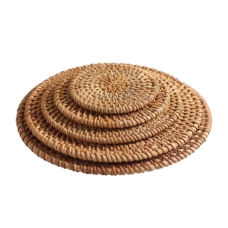 Zerolife-Natural Woven Rattan Cup Coaster, Drink Mug, Pot, Tea, Coffee Placemat, Handmade, Kitchen Accessories