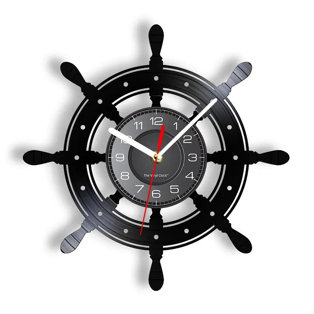 Boat Yacht Wheel Vintage Wall Clock Ship Steering Wheel Sea Conqueror Sailing Lase Cut Longplay Wall Watch Captain Voyager Gift