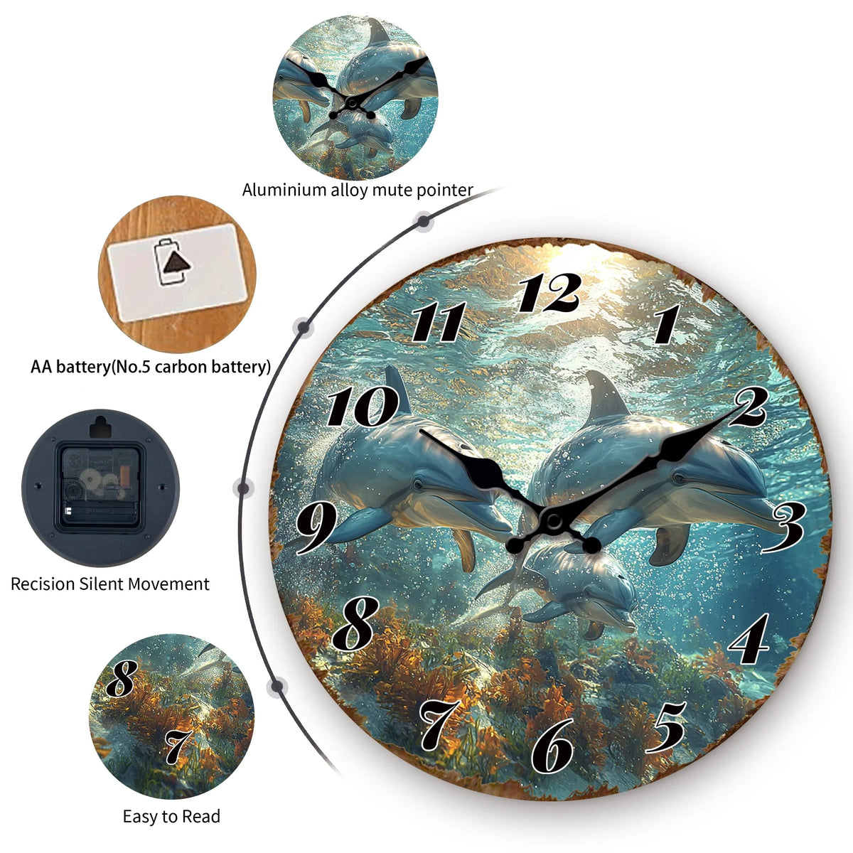 Underwater Dolphins Wall Clock Ocean Life Theme