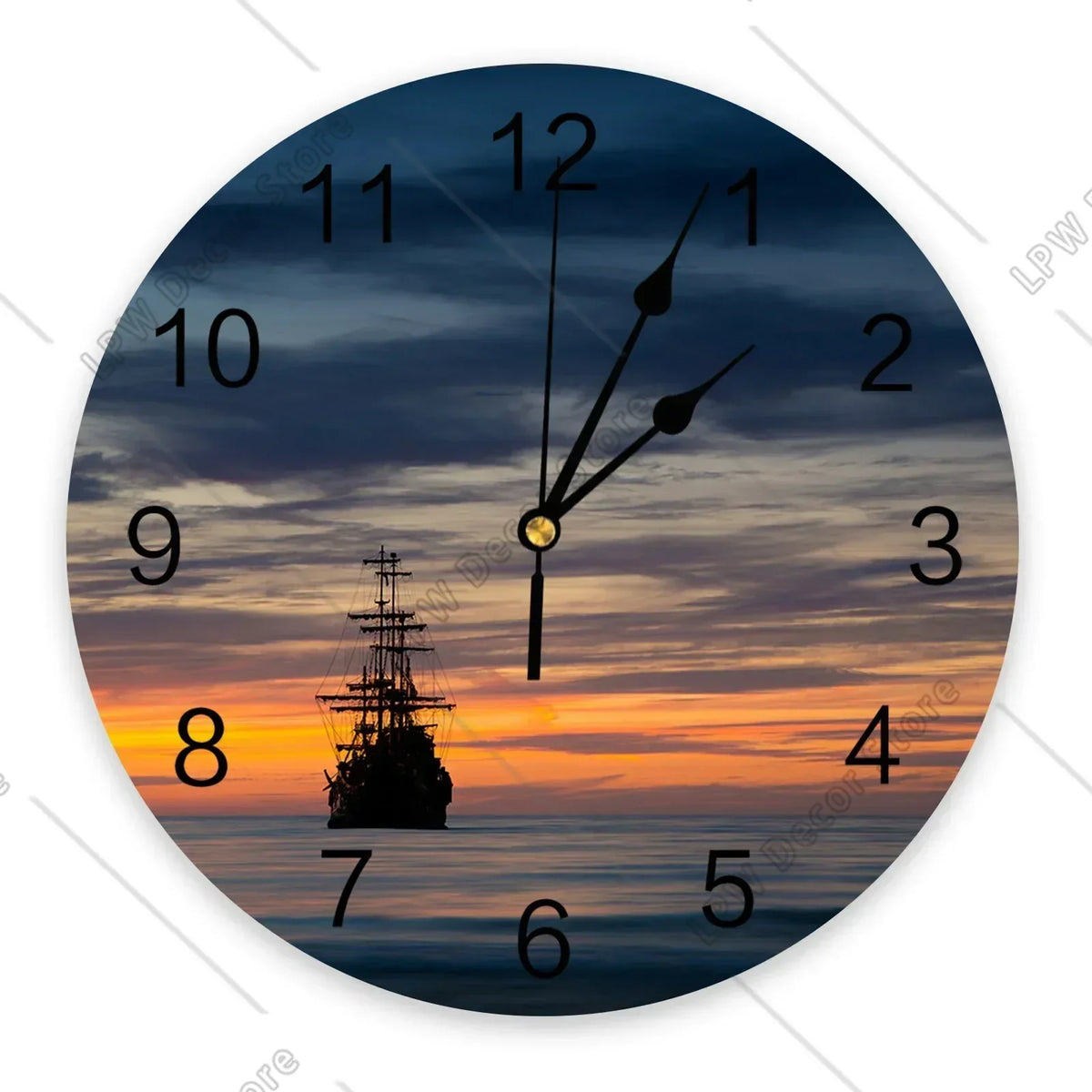 Sea Beach Sailing CloudsWall Clock Home Decor Bedroom Silent Wall Digital Clock Wall Clock Modern Design