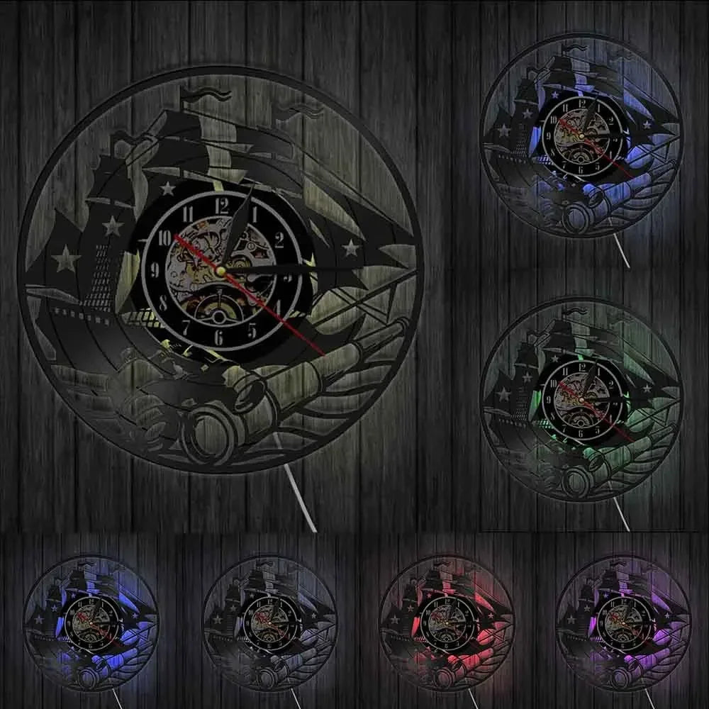 Boat Yacht Wheel Vintage Wall Clock Ship Steering Wheel Sea Conqueror Sailing Lase Cut Longplay Wall Watch Captain Voyager Gift